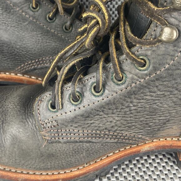 Vintage Frye Logger Combat Boot Mens Size 9 Black Leather Lace Up Made In USA - Picture 14 of 16